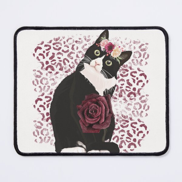 Item preview, Cute Black & White Cat with Flowers designed and sold by HappyLifeCreate.