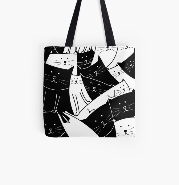 The Cats are Watching B/W All Over Print Tote Bag