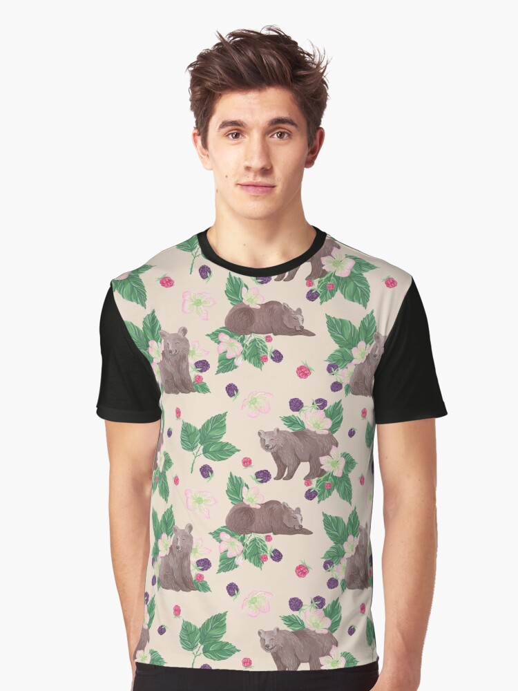 Thumbnail 1 of 5, Graphic T-Shirt, Bears and Blackberries - Peach designed and sold by marleecreates.