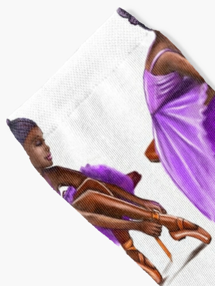 African American ballerina getting ready to dance, lacing ballet shoes -  brown skin ballerina | Socks
