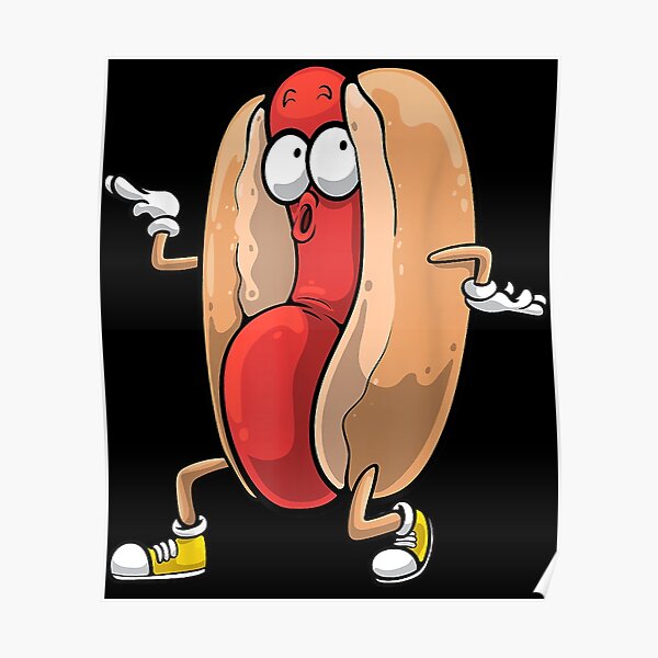 Funny Dancing Hot Dog Design For Kids Boys Girls Hotdog Gag T-Shirt Poster