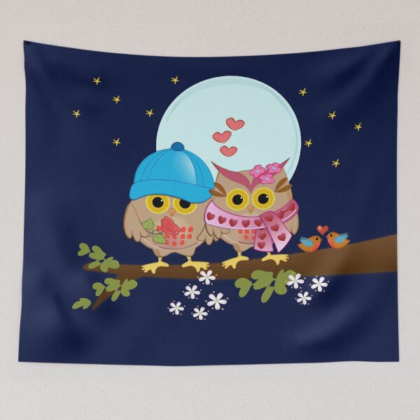 Item preview, Owls in love under a blue moon designed and sold by walstraasart.