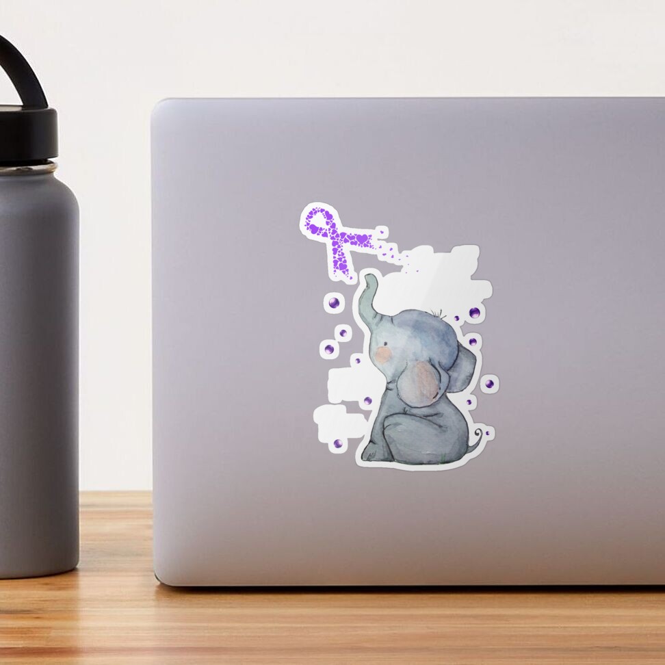 Alzheimer's Awareness Sticker - Purple Elephant With Sunflower "I Will Remember For You" Vinyl Decal