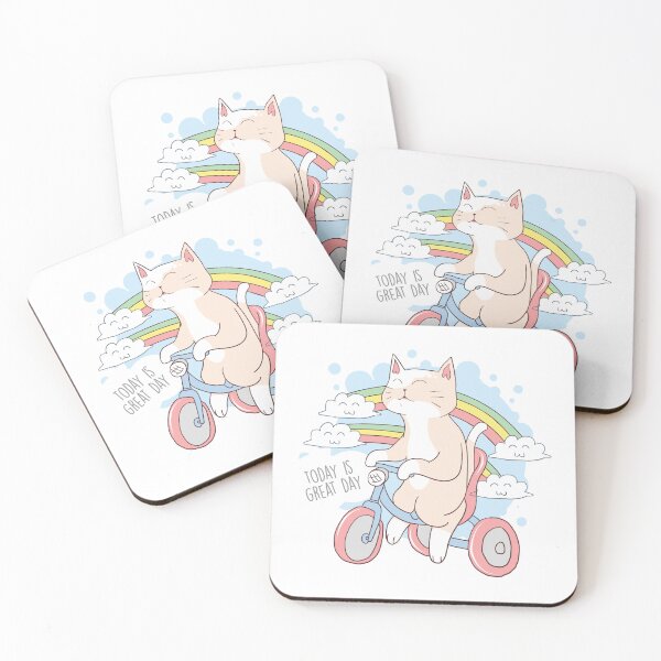 Item preview, cat autumn and valentine cute bikecycle with rainbow designed and sold by I'm Redz.