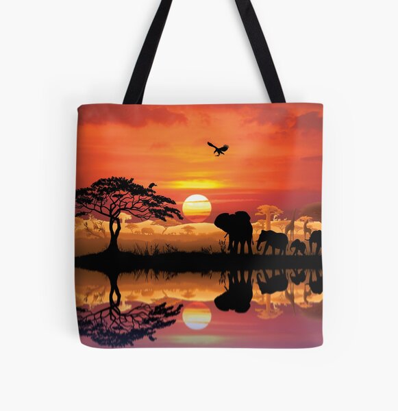 Mauritania Grocery Bag - Desert Sunset Camel Silhouette and Flag Accents TS04
