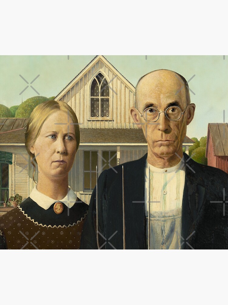 Grant DeVolson Wood American Gothic 1930 Classic Elderly Farmer Couple No Smile Famous American Painting HD Tapestry