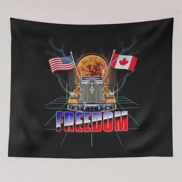 Item preview, USA American and Canada Flag Freedom Convoy 2022 Trucker T Shirt designed and sold by Kellner-Platt.