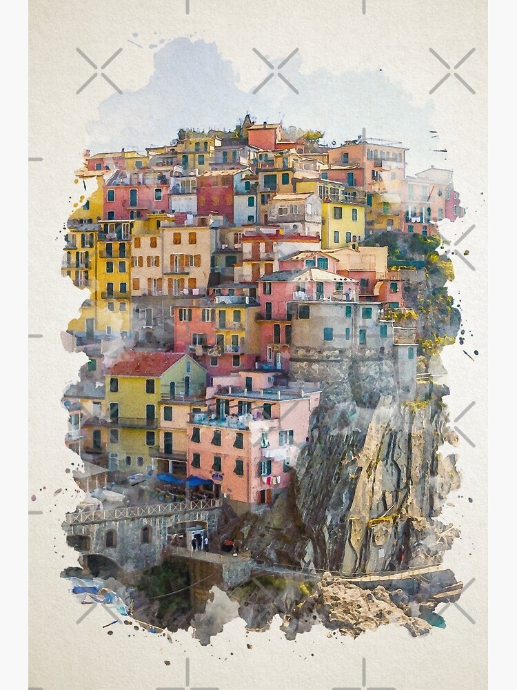 Thumbnail 3 of 3, Photographic Print, Cinque Terre Watercolor Art designed and sold by Blok45.