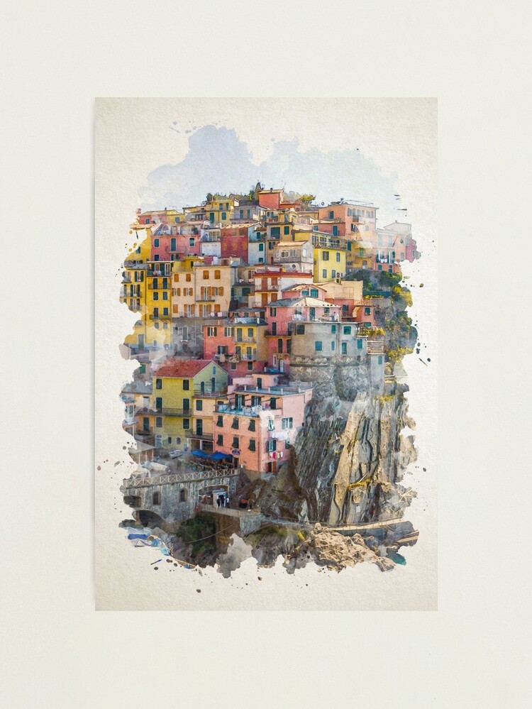Thumbnail 1 of 3, Photographic Print, Cinque Terre Watercolor Art designed and sold by Blok45.
