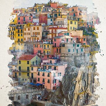 Artwork thumbnail, Cinque Terre Watercolor Art by Blok45