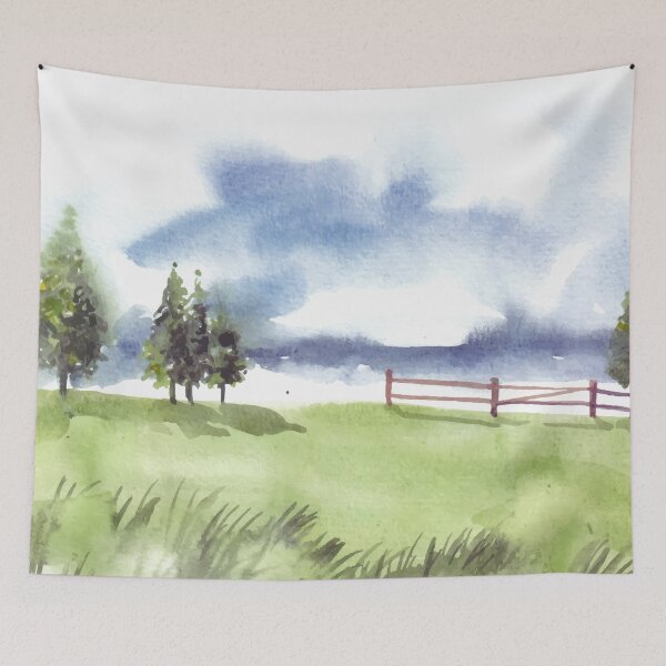 Item preview, Nature Landscape With Garden Fence Watercolor designed and sold by Yorda Creative.