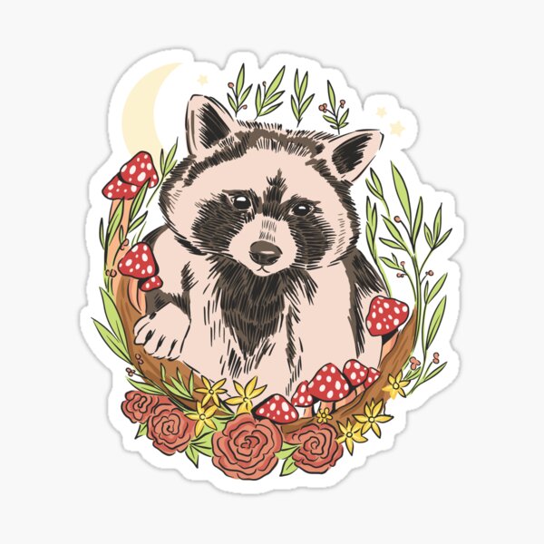 SET OF 3 Cute Fairycore Art Print Bundle 4x5 Raccoons, Mushrooms