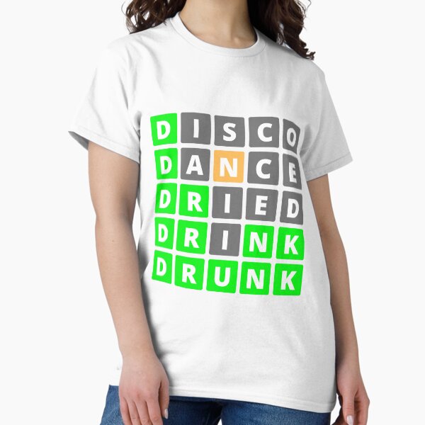 Vista previa del artículo con la obra «Discoteca Wordle borracho», diseñado y vendido por MarkBeeShop.