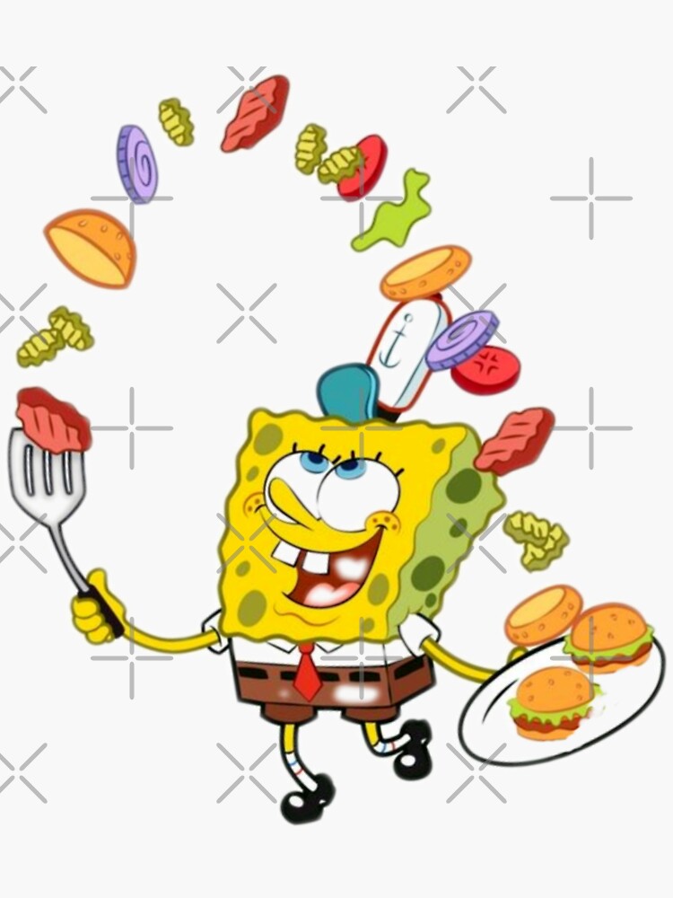 Spongebob Cooking Burger Sticker For Sale By Agirlnamedyuki Redbubble