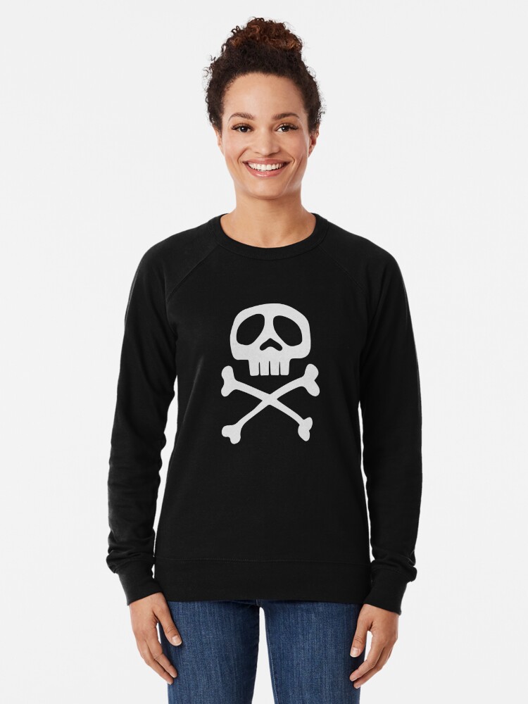 Lightweight Sweatshirt, Cute Pirate Skull With Two Bones Retro Halloween Kawaii Style designed and sold by brandoseven