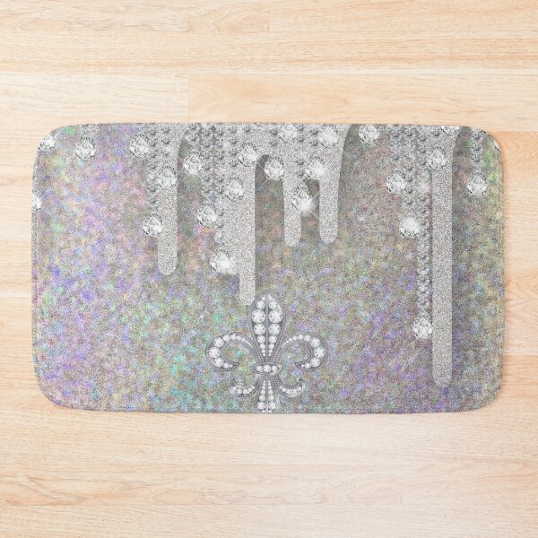 Item preview, Diamonds And Metallic Silver Drip With Fleur-de-lis On Rainbow Glitter designed and sold by IZiets.