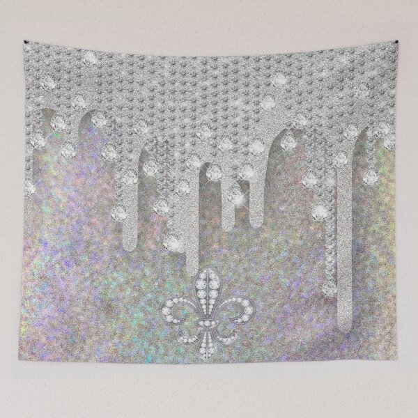 Item preview, Diamonds And Metallic Silver Drip With Fleur-de-lis On Rainbow Glitter designed and sold by IZiets.