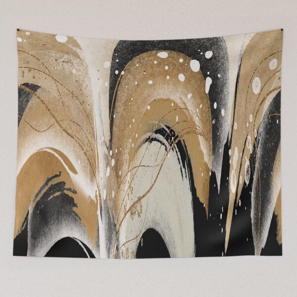 Item preview, Abstract Arches in Neutral Gold Ochre and Dark Charcoal designed and sold by simplydesignart.