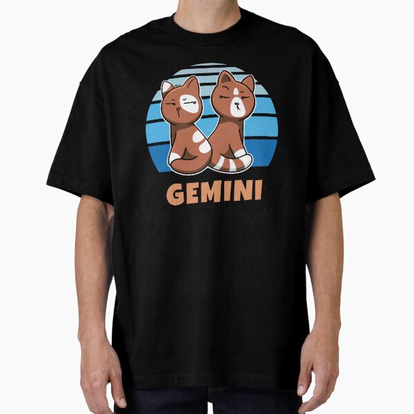 Zodiac Sign Gemini Cute Cat Kawaii Oversized T-Shirt