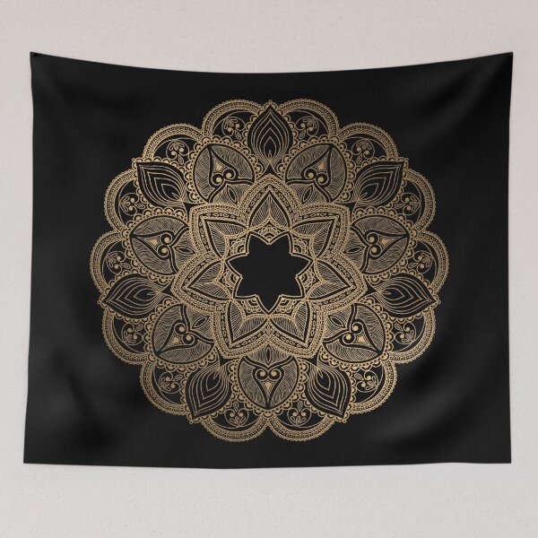 Item preview, Bohemian Shiny Gold Mandala On Black designed and sold by Vic Torys ☆.
