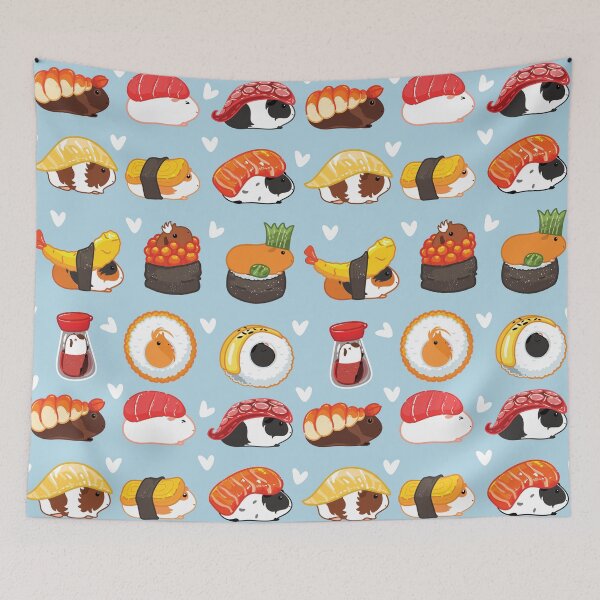 Item preview, Love Guinea Pig Sushi - Blue Background designed and sold by Lulupainting.