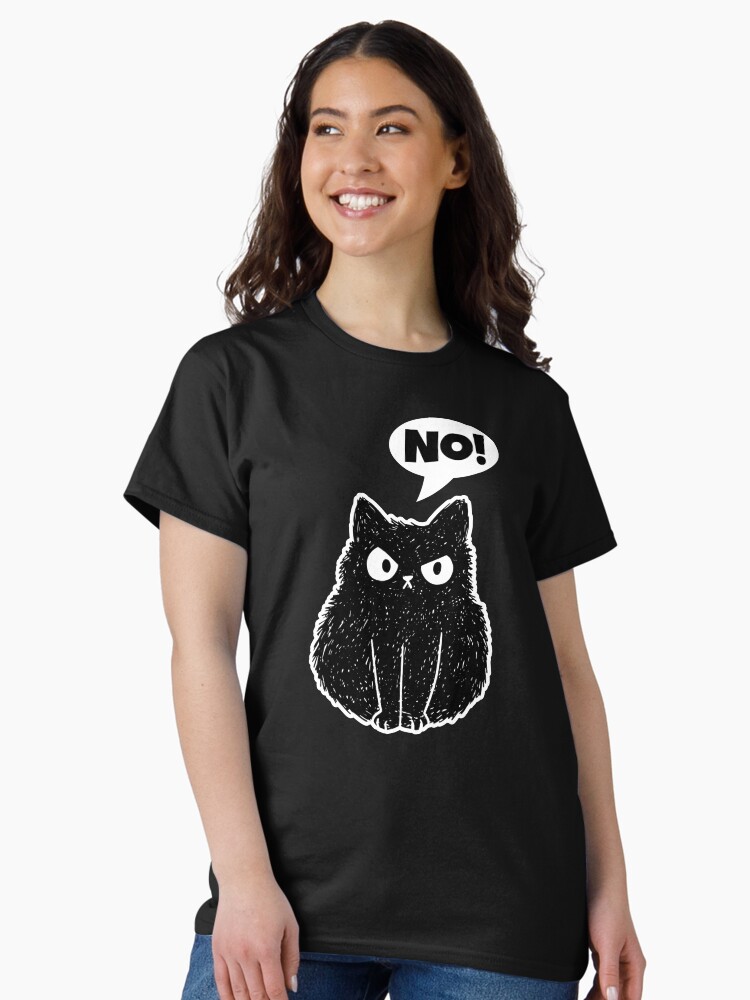 Thumbnail 1 of 7, Classic T-Shirt, Very Angry Black Cat In A Grumpy Mood Says No! designed and sold by brandoseven.