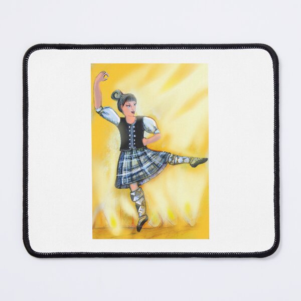 Item preview, Highland dancer,yellow back lighting on stage, in motion, black and white, drawing, graphic, illustration designed and sold by Izzy83.