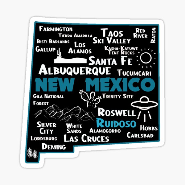 Cute map of Ruidoso, New Mexico Albuquerque Map Santa Fe Los Alamos, Taos,Roswell Las Cruces Deming Carlsbad Silver City sticker Sticker