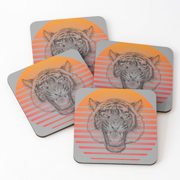 Item preview, Retro 80s Tropical Sun Vaporwave Black Water Tiger designed and sold by IZiets.
