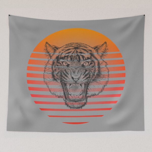 Item preview, Retro 80s Tropical Sun Vaporwave Black Water Tiger designed and sold by IZiets.