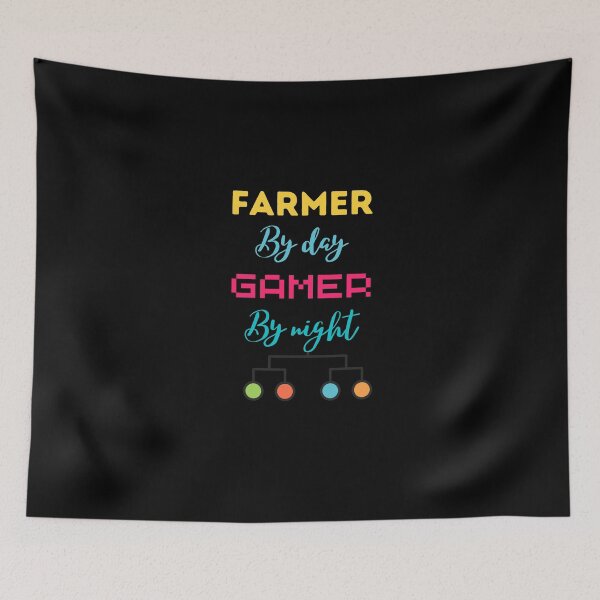 Item preview, funny gaming quote,Farmers by day Gamers by night,Farming and gaming designed and sold by behappysiempre.