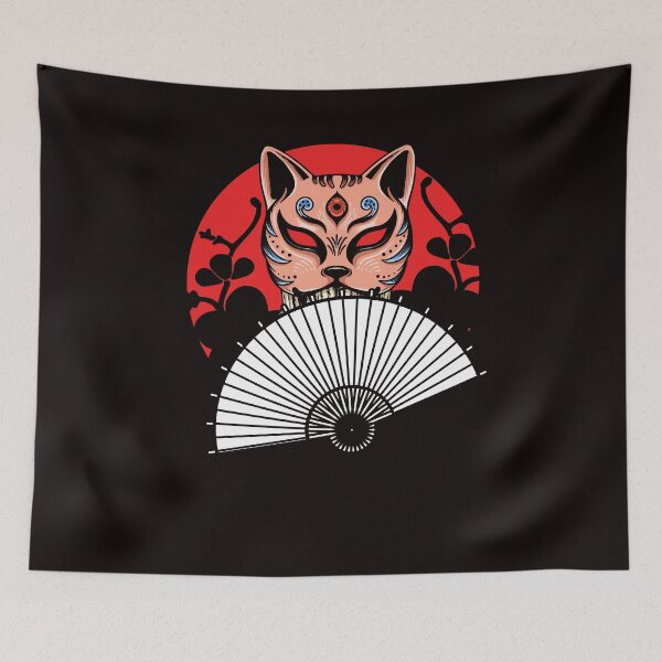 Item preview, Japanese Hand Fan Cat Geisha Samurai Ninja Shinobi Warrior designed and sold by TomGiantDesigns.