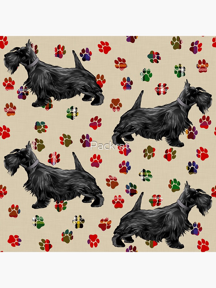 "Scottie Dog with Scottish Tartan Paw Prints." Sticker for Sale by