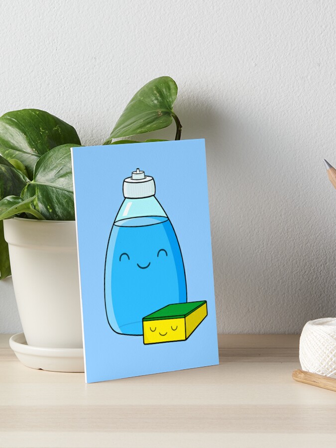 Cute Dish Soap and Sponge Art Board Print for Sale by Sam Spencer