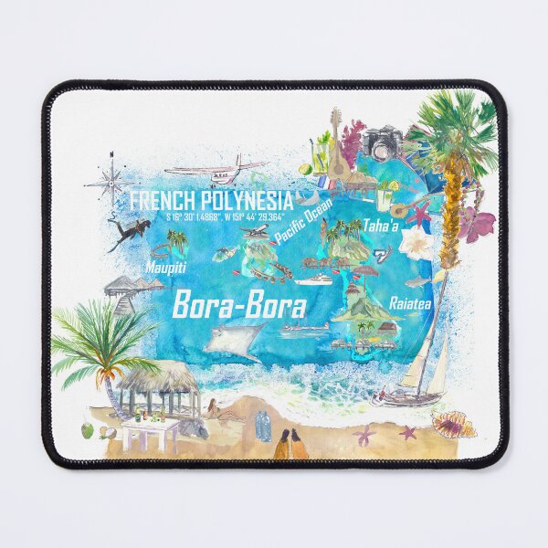 Item preview, Bora Bora Islands French Polynesia Illustrated Travel Map with Touristic Highlights designed and sold by artshop77.