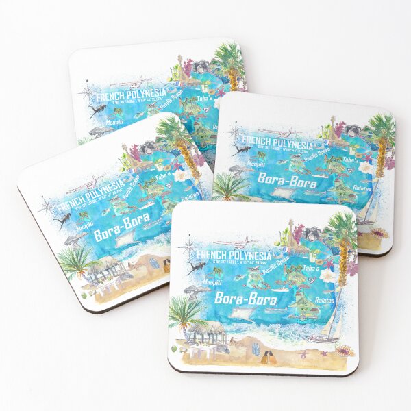 Item preview, Bora Bora Islands French Polynesia Illustrated Travel Map with Touristic Highlights designed and sold by artshop77.