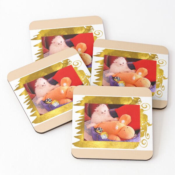 Item preview, White Persian Fluffy Baby Cat Vanda Playing with A Hippo and Dices (Photo by ACCI) on Gold designed and sold by VanyssaGraphics.