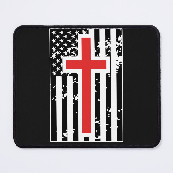 Item preview, USA distressed American flag Black and White Stars and Stripes Red Christian Cross designed and sold by UpwardSpin.