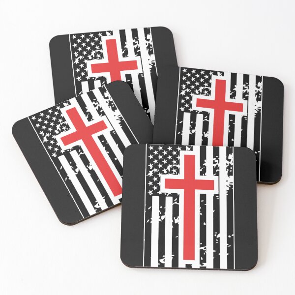 Item preview, USA distressed American flag Black and White Stars and Stripes Red Christian Cross designed and sold by UpwardSpin.
