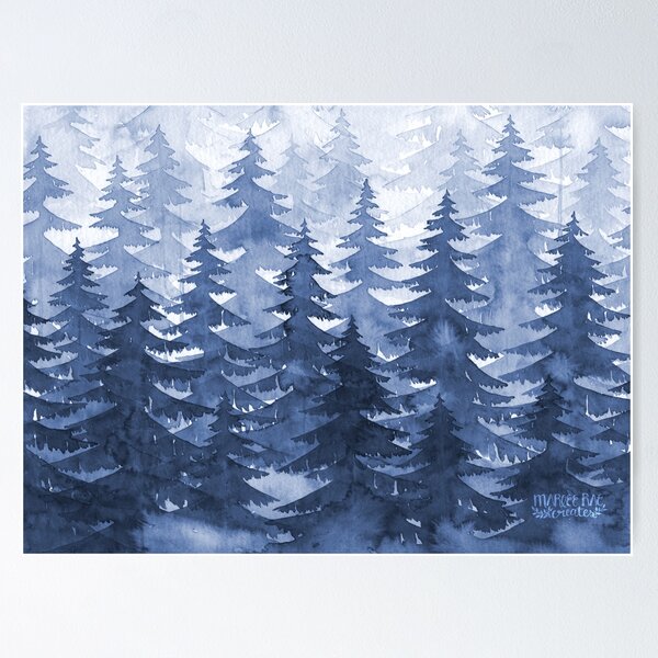 Watercolour Trees - Navy Poster