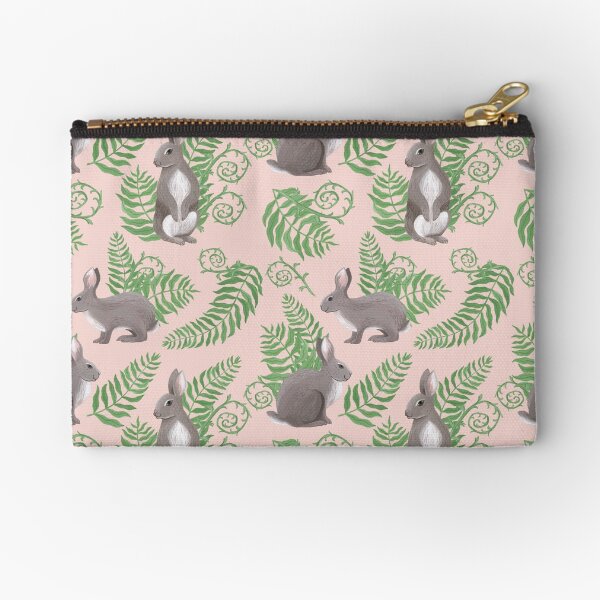 Rabbits and Ferns - Pink Zipper Pouch