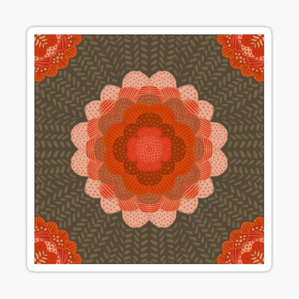 Patchwork peony flower orange and peach Sticker