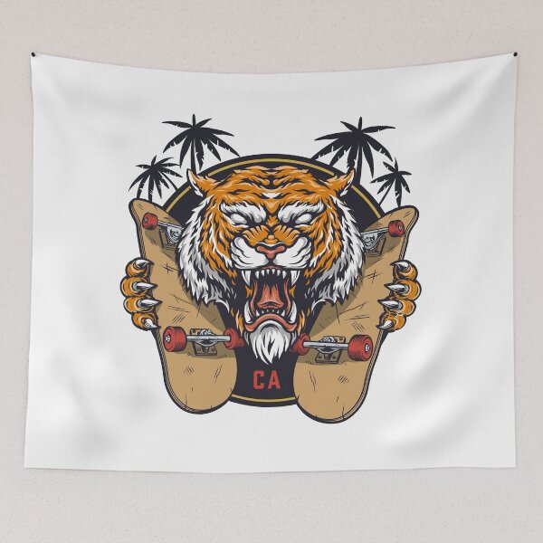 Item preview, Fierce tiger skateboard under palm trees designed and sold by Scopestor.
