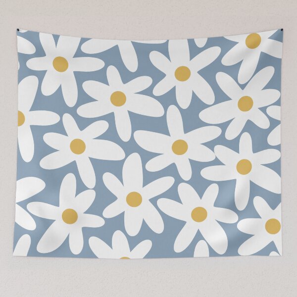 Item preview, Daisy Time Retro Floral Pattern in Light Blue, Mustard, and White designed and sold by kierkegaard.