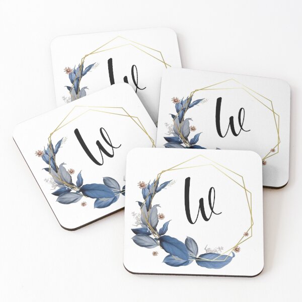 Item preview, Monogram Gold Frame with Blue Leaves | Monogram Letter W designed and sold by JustSeasons.