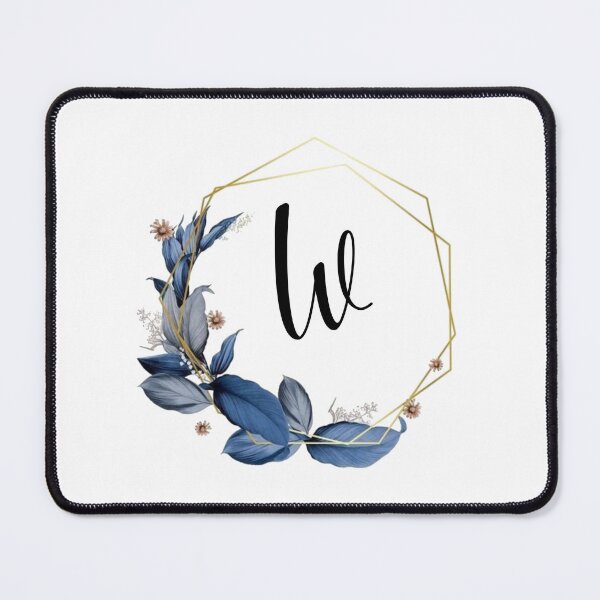 Item preview, Monogram Gold Frame with Blue Leaves | Monogram Letter W designed and sold by JustSeasons.