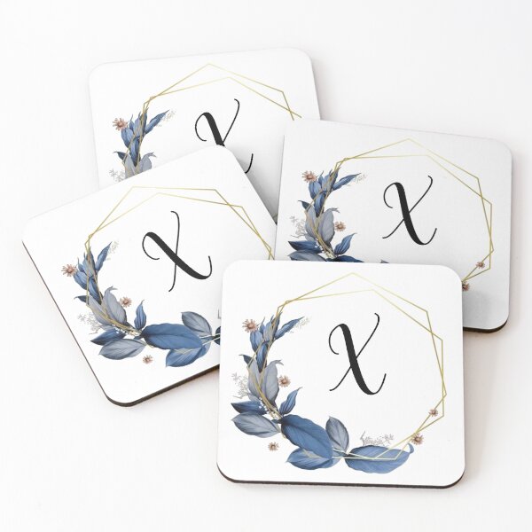 Item preview, Monogram Gold Frame with Blue Leaves | Monogram Letter X designed and sold by JustSeasons.