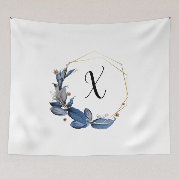 Item preview, Monogram Gold Frame with Blue Leaves | Monogram Letter X designed and sold by JustSeasons.