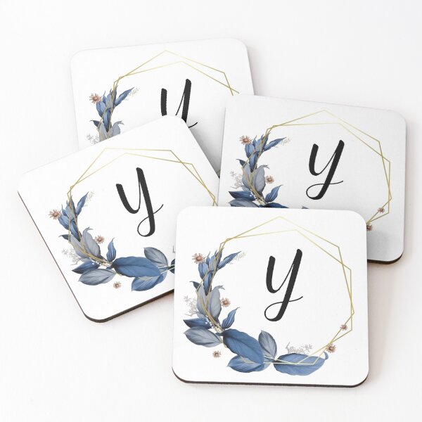Item preview, Monogram Gold Frame with Blue Leaves | Monogram Letter Y designed and sold by JustSeasons.