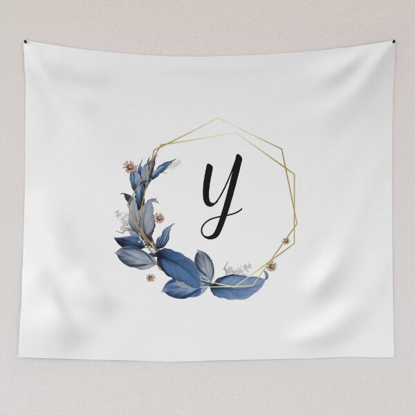 Item preview, Monogram Gold Frame with Blue Leaves | Monogram Letter Y designed and sold by JustSeasons.